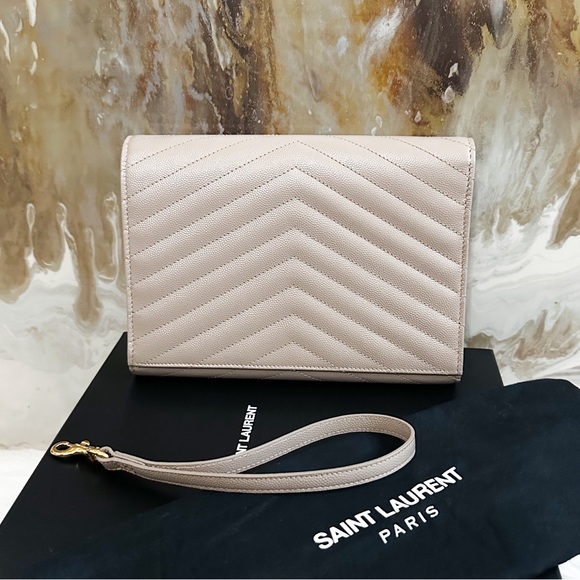 Saint Laurent Cassandre Matelasse Flap Pouch Wristlet - Beige - Picture 5 of 10